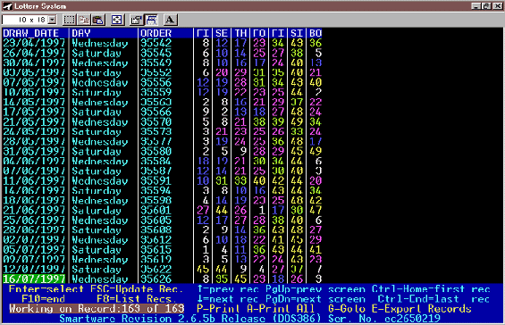 Lottery system screenshot.