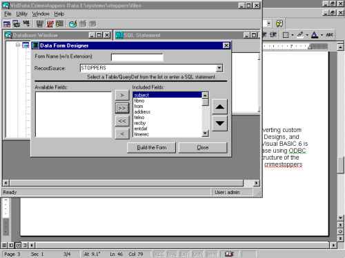 VB Visual Data Manager importing fields